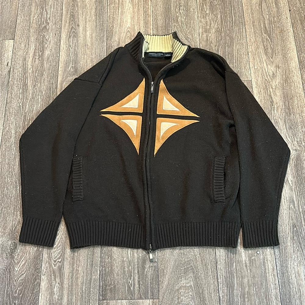 Jordan Craig collection dark brown with light brown vintage zip up sweater
